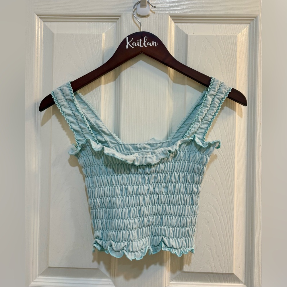 Anthropologie Light Blue Smocked Tank Top
